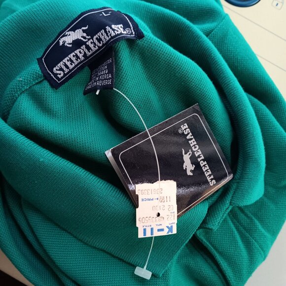 Vintage 90's Men's Polo Shirt Steeplechase Teal Embroidered Horse Logo NEW NWT - Picture 6 of 7